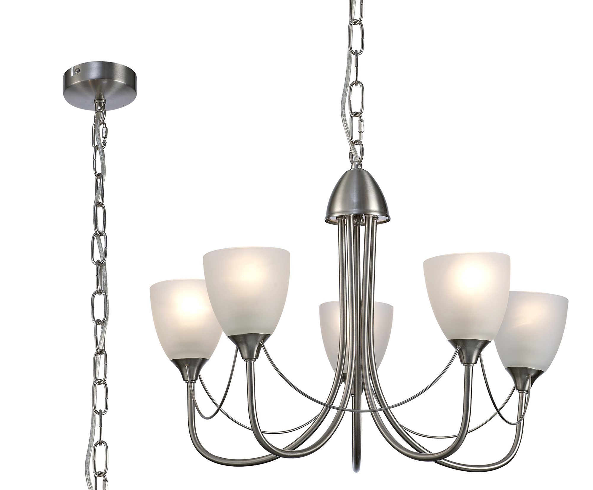 D0236  Cooper Pendant/Semi Flush 5 Light Satin Nickel, Opal Glass